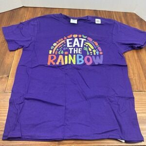 Port & Company Youth Large‎ Eat The Rainbow T-Shirt Purple Graphic Tee Kids